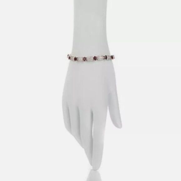 HSN Colleen Lopez Sterling Oval Rhodolite & White Zircon 7" Line Bracelet - Picture 3 of 7